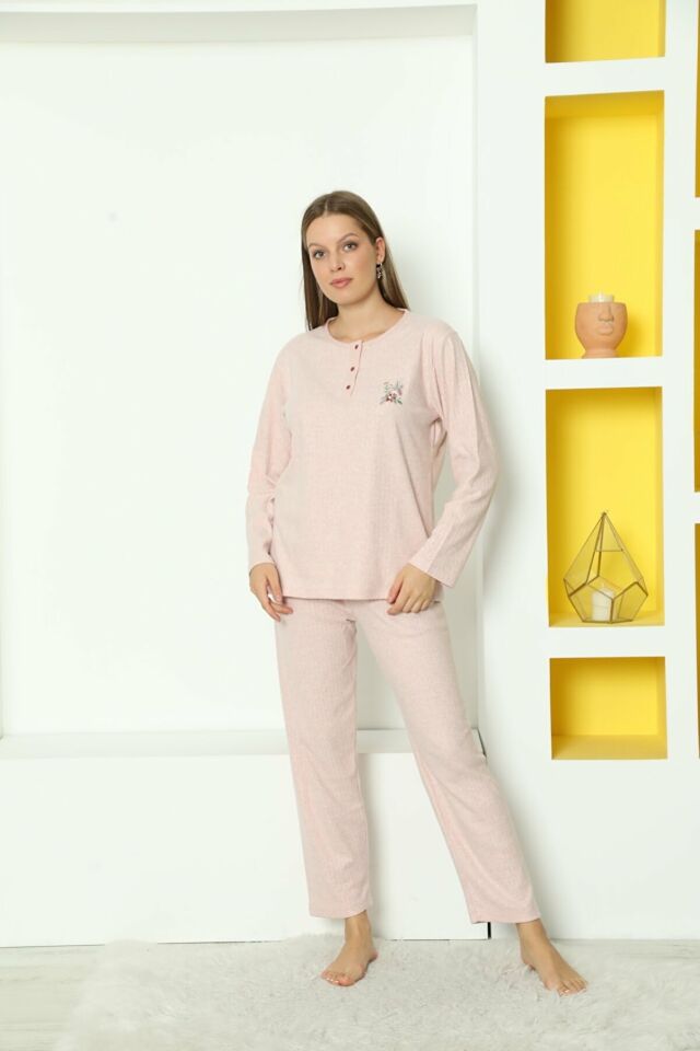 Alimer Uzun Kol Yumoş Pudra Kadın Pijama Takım