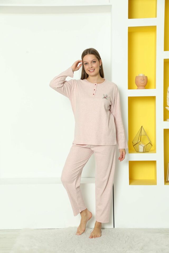 Alimer Uzun Kol Yumoş Pudra Kadın Pijama Takım