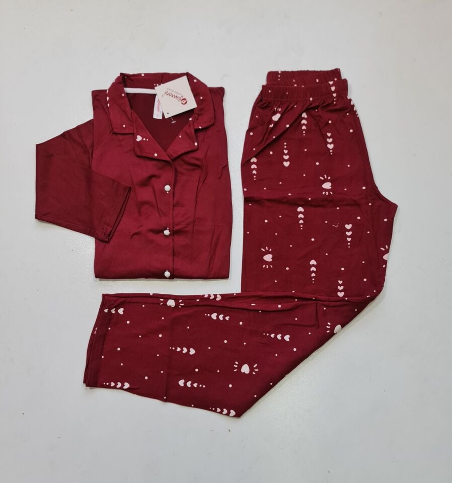 Pijamoni Uzun Kol Yazlık Kadın Pijama Takım