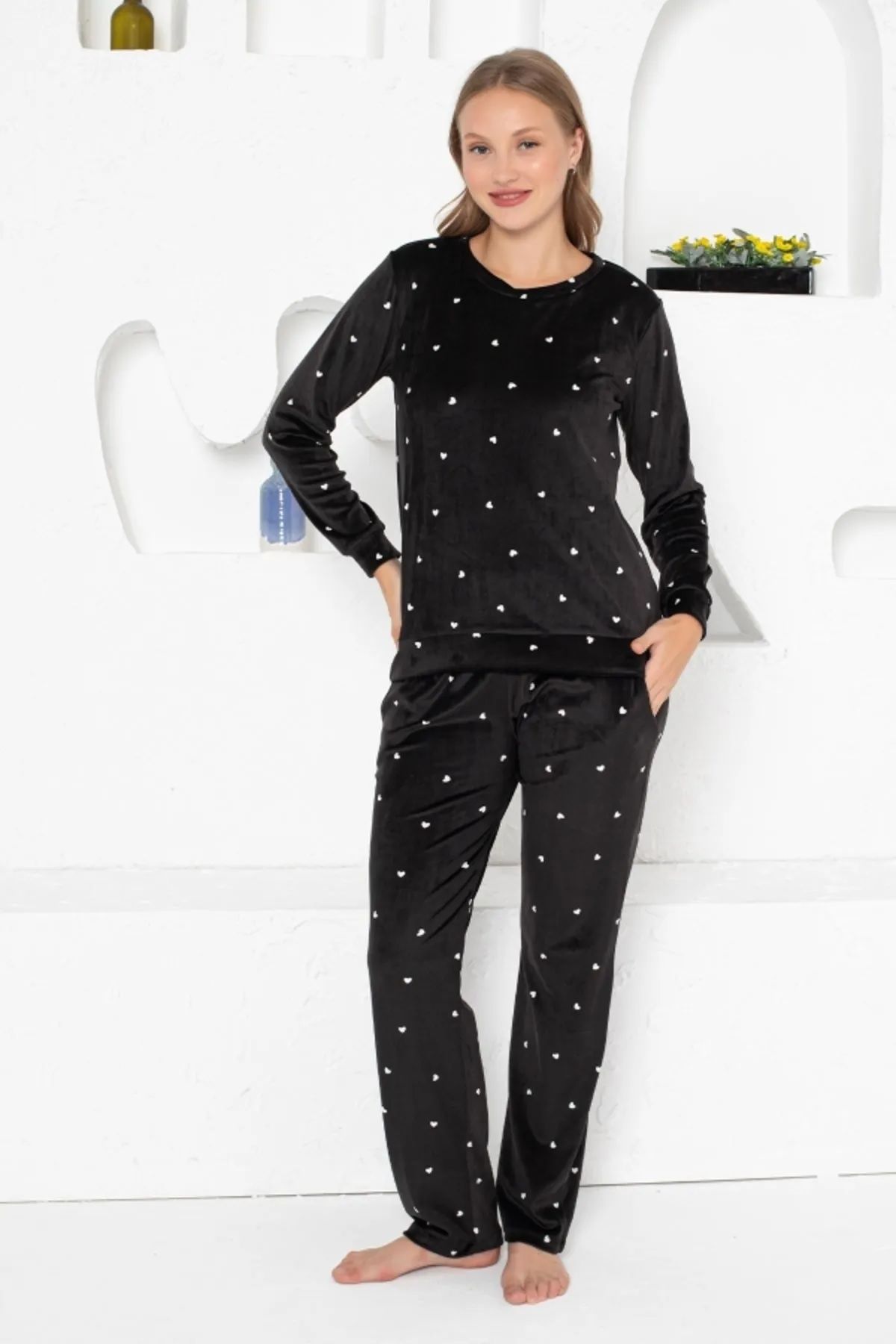 Alimer Kadın Siyah Kadife Pijama Takım