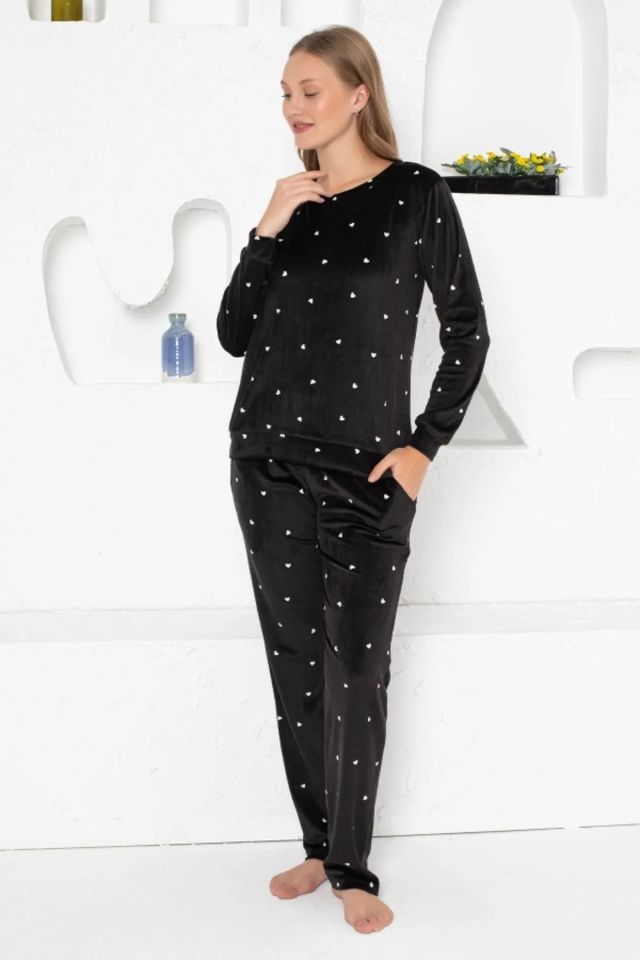 Alimer Kadın Siyah Kadife Pijama Takım