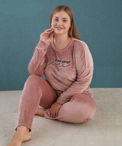 Mihra Kadın Battal Kadife Pijama Takım