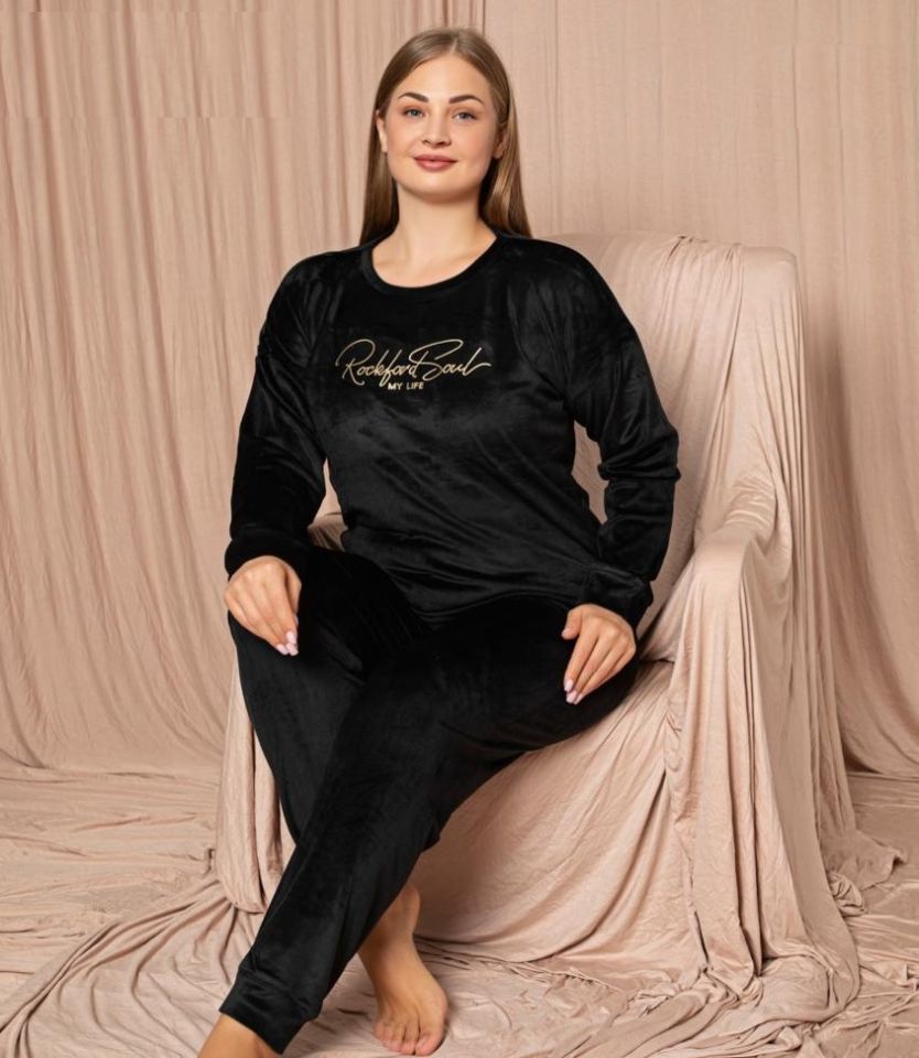 Pijamoni Kadın Battal Kadife Pijama Takım