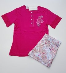 Feyza Yazlık Kısa Kol Fuşya Kadın Pijama Takım