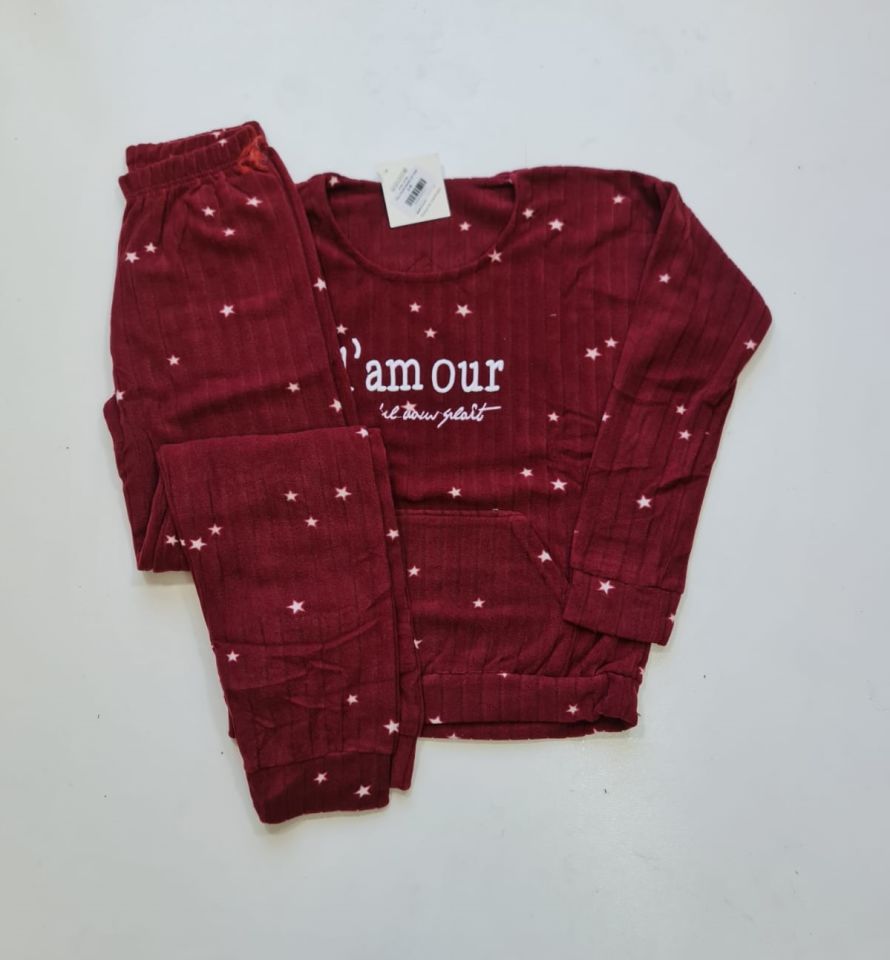 Pijamoni Kadın Fitilli Polar Pijama Takım