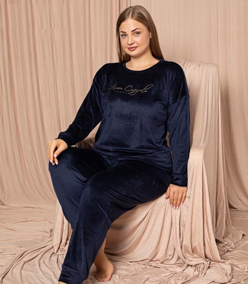 Pijamoni Kadın Battal Kadife Pijama Takım