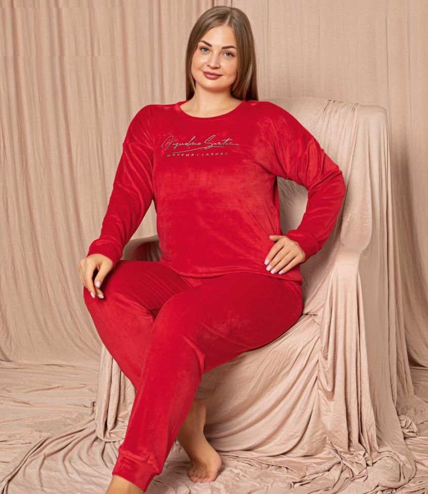 Pijamoni Kadın Battal Kadife Pijama Takım