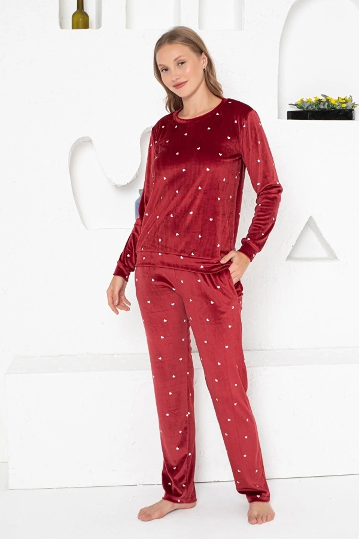 Alimer Kadın Bordo Kadife Pijama Takım