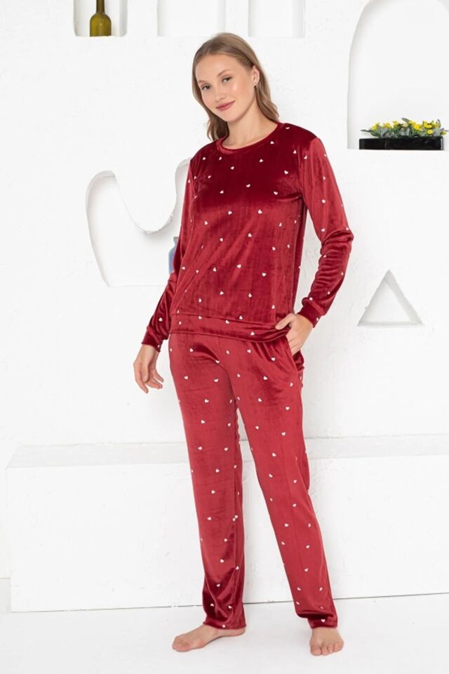 Alimer Kadın Bordo Kadife Pijama Takım