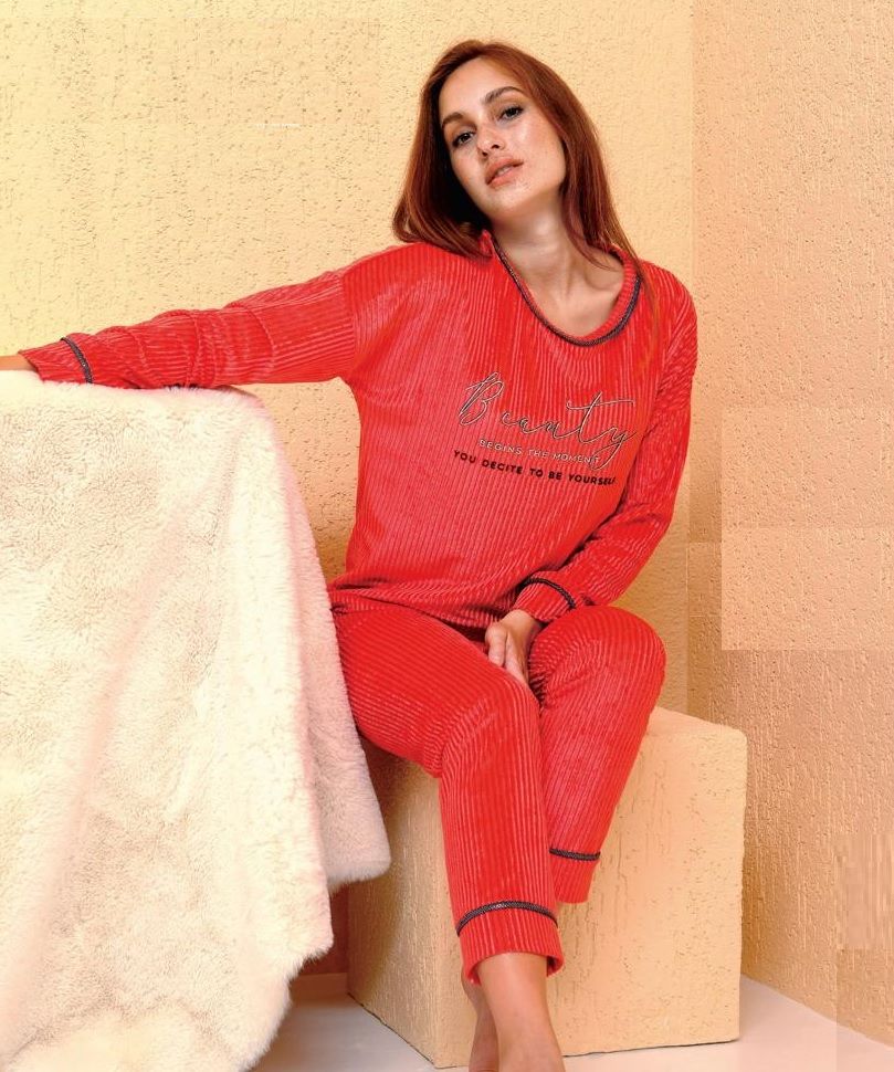 Mihra Kadın Fitilli Kadife Pijama Takım