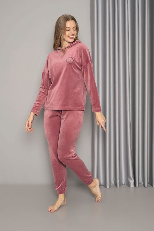 Senfoni Kadın Kapişonlu Kadife Pijama Takım