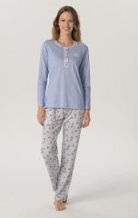 Pijadore Mavi Uzun Kol Yazlık Kadın Pijama Takım