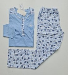 Pijadore Mavi Uzun Kol Yazlık Kadın Pijama Takım