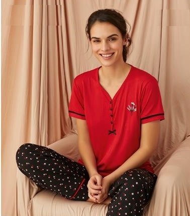 Pijamoni Kısa Kol Yazlık Kadın Pijama Takım