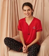 Pijamoni Kısa Kol Yazlık Kadın Pijama Takım