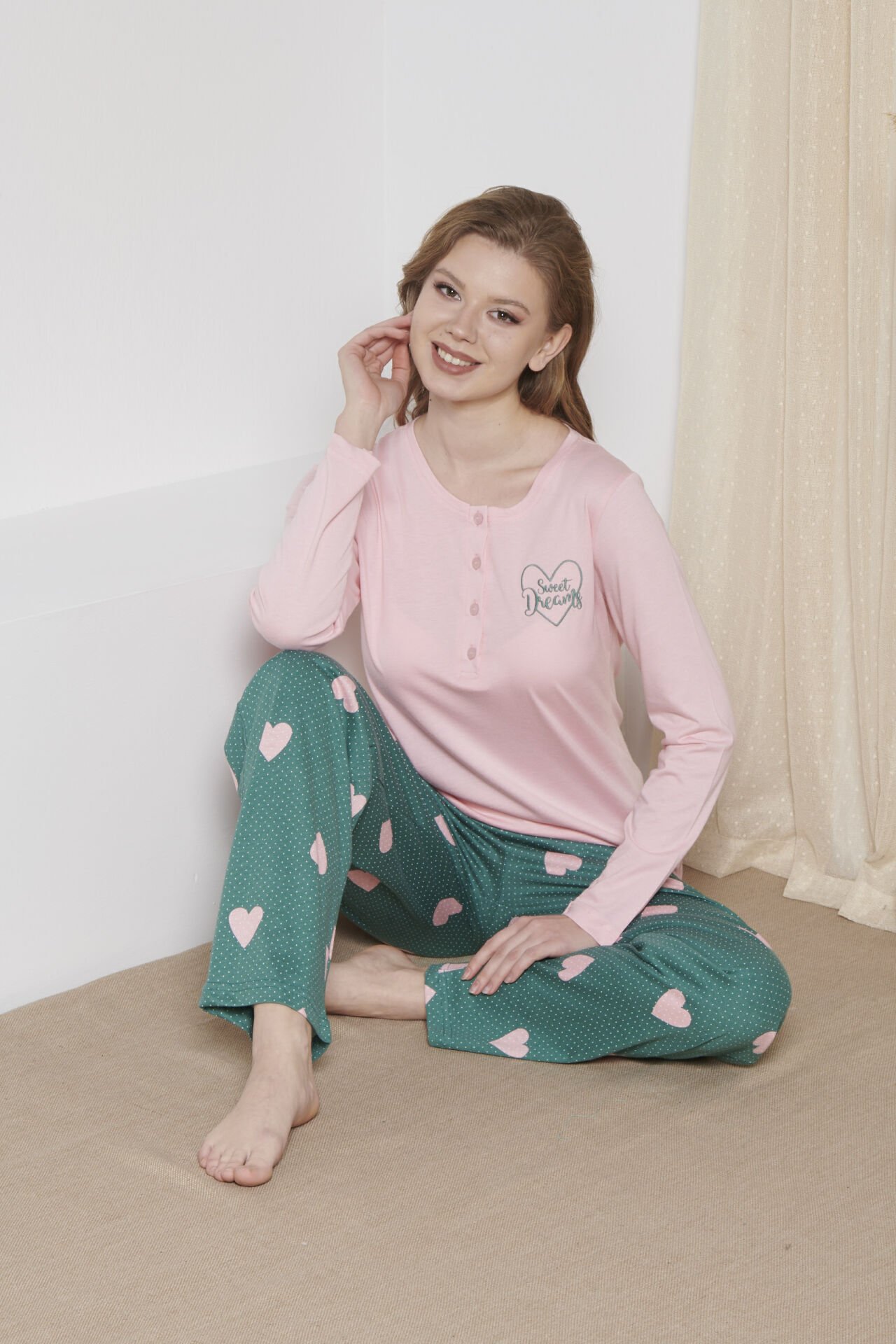 Over Sleep Uzun Kol Yazlık Kadın Pijama Takım
