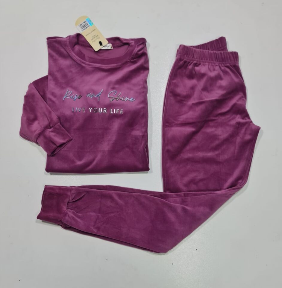 Kadın Kışlık Kadife Bordo Pijama Takım