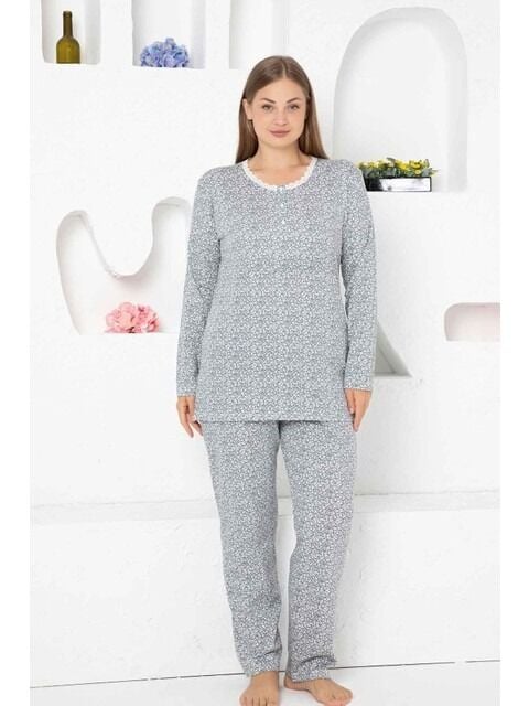 Kadın Leopar Uzun Kol Kadın Pijama Takım