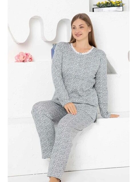 Kadın Leopar Uzun Kol Kadın Pijama Takım
