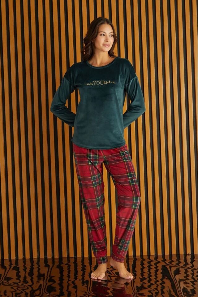 Pijamoni Kadın Kadife Pijama Takım