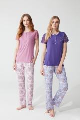 Feyza Yazlık Kısa Kol Gül Kurusu Kadın Pijama Takım
