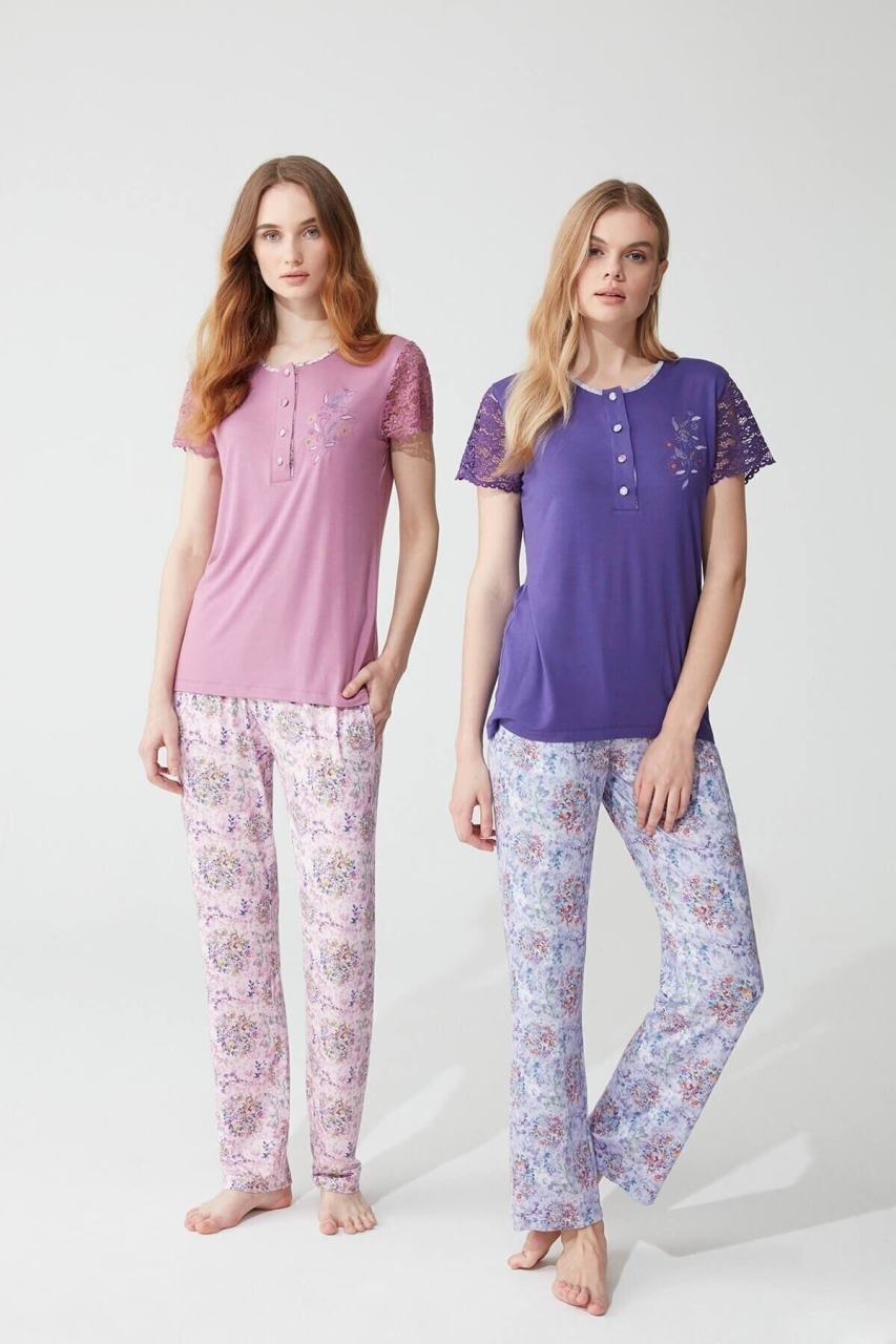 Feyza Yazlık Kısa Kol Mor Kadın Pijama Takım