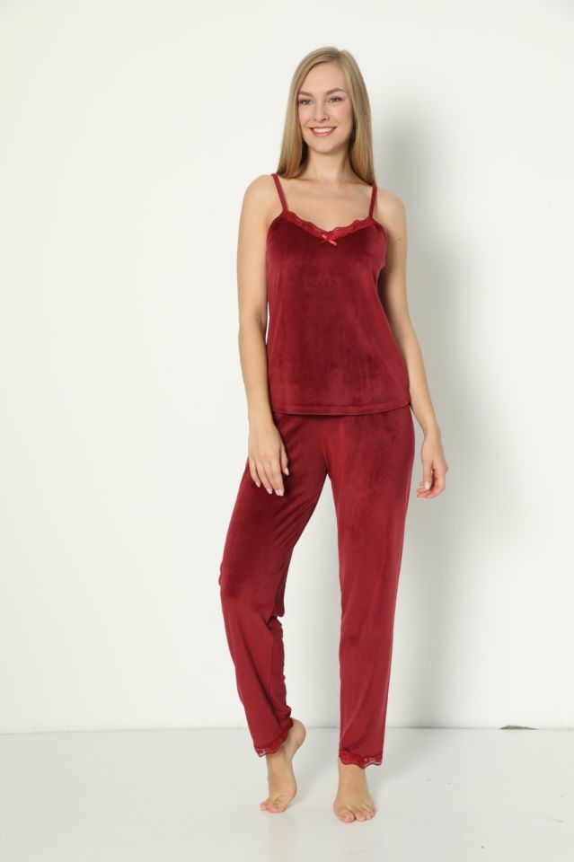 Pijamoni Kadın Kadife Üçlü Pijama Takım