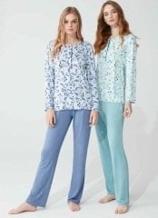 Feyza Yazlık Uzun Kol Yeşil Kadın Pijama Takım