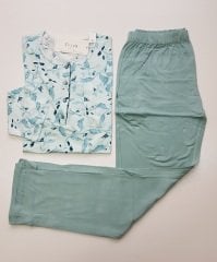Feyza Yazlık Uzun Kol Yeşil Kadın Pijama Takım