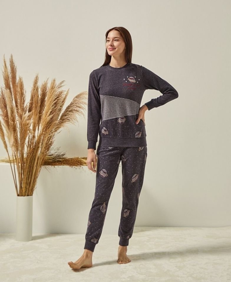 Poleren Uzun Kol Kışlık Kadın Pijama Takım