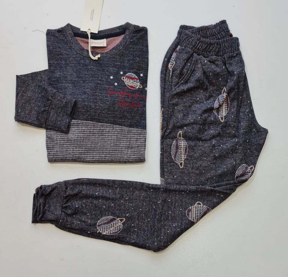 Poleren Uzun Kol Kışlık Kadın Pijama Takım L
