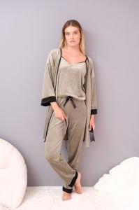 Mihra Kadın Kadife Üçlü Pijama Takım