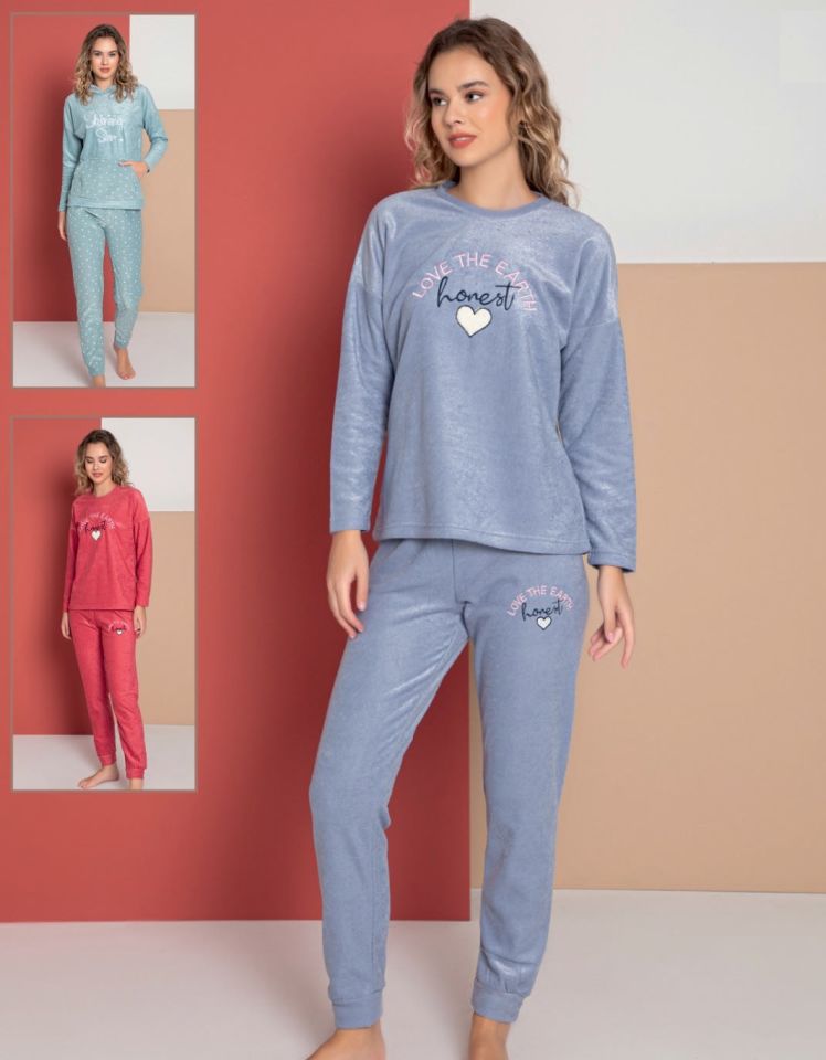 Senfoni Uzun Kol Kadın Yeşil Parlak Havlu Pijama Takım