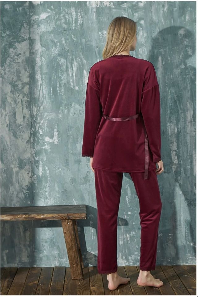 Mihra Kadın Kadife Üçlü Pijama Takım