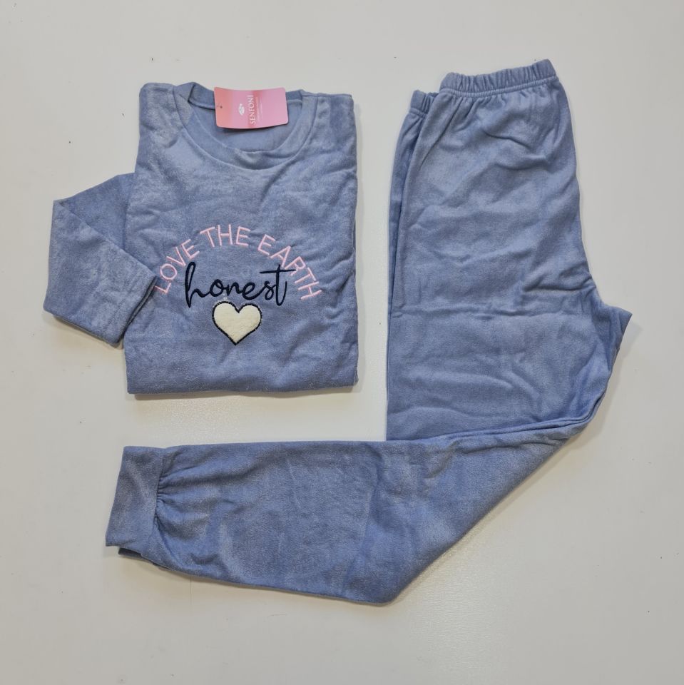 Senfoni Uzun Kol Kadın Mavi Parlak Havlu Pijama Takım