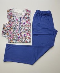 Feyza Yazlık Uzun Kol Mavi Kadın Pijama Takım