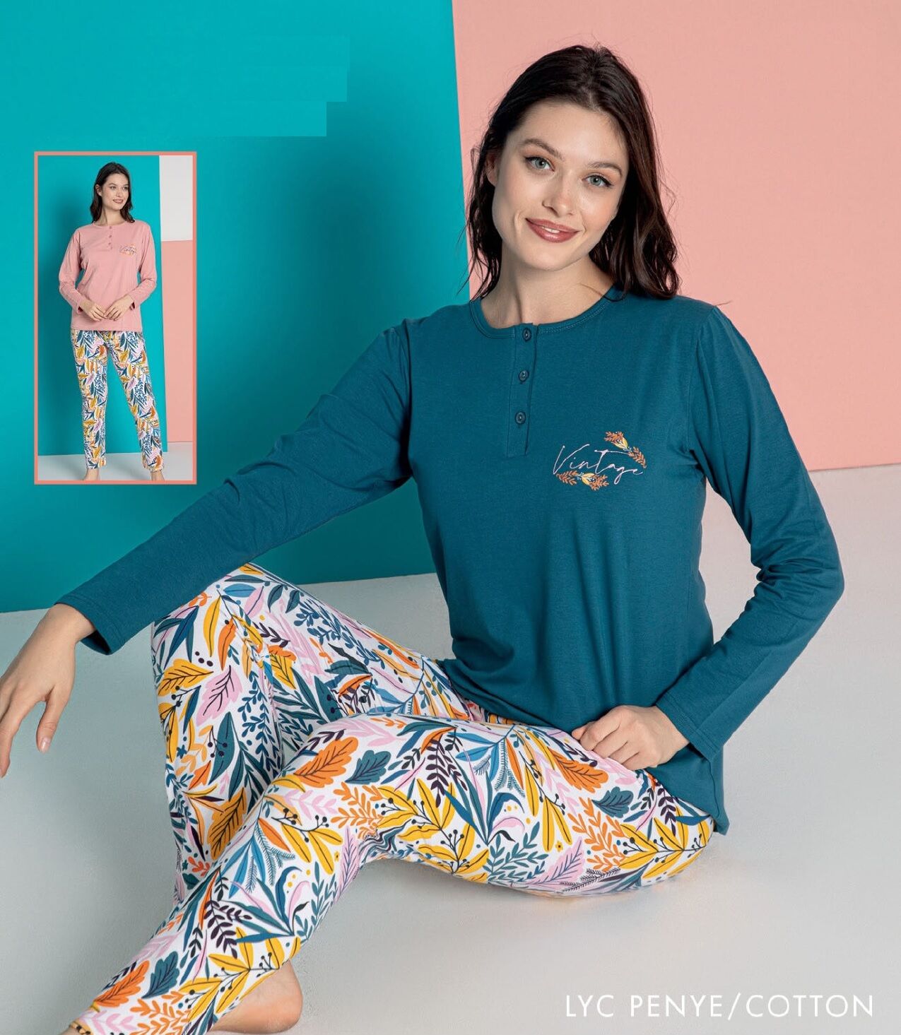 Senfoni Uzun Kol Yazlık Kadın Pudra Pijama Takım