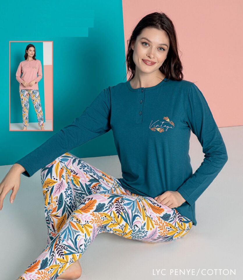 Senfoni Uzun Kol Yazlık Kadın Pudra Pijama Takım