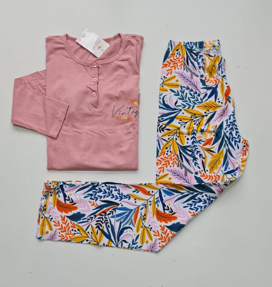 Senfoni Uzun Kol Yazlık Kadın Pudra Pijama Takım