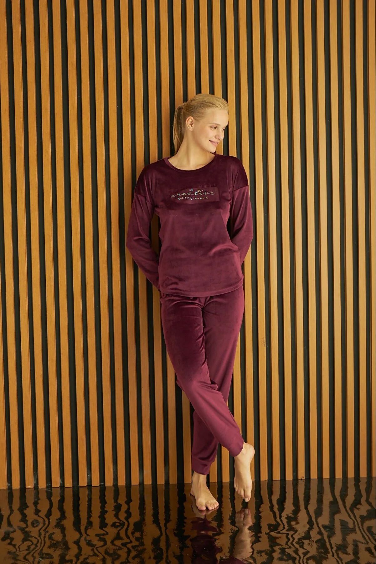 Pijamoni Kadın Kadife Pijama Takım