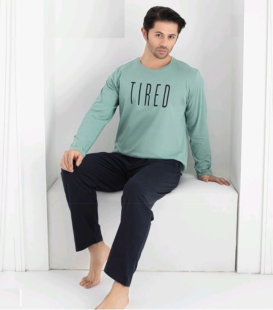Pijamoni Uzun Kol Yazlık Erkek Pijama Takım