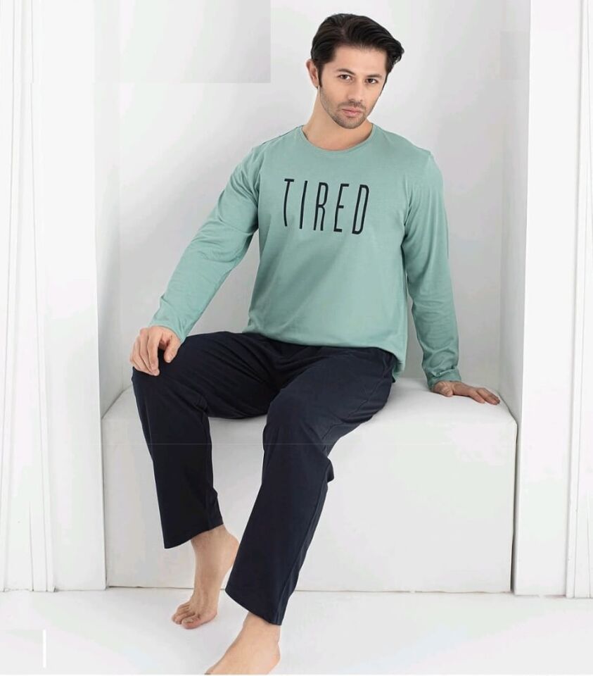 Pijamoni Uzun Kol Yazlık Erkek Pijama Takım