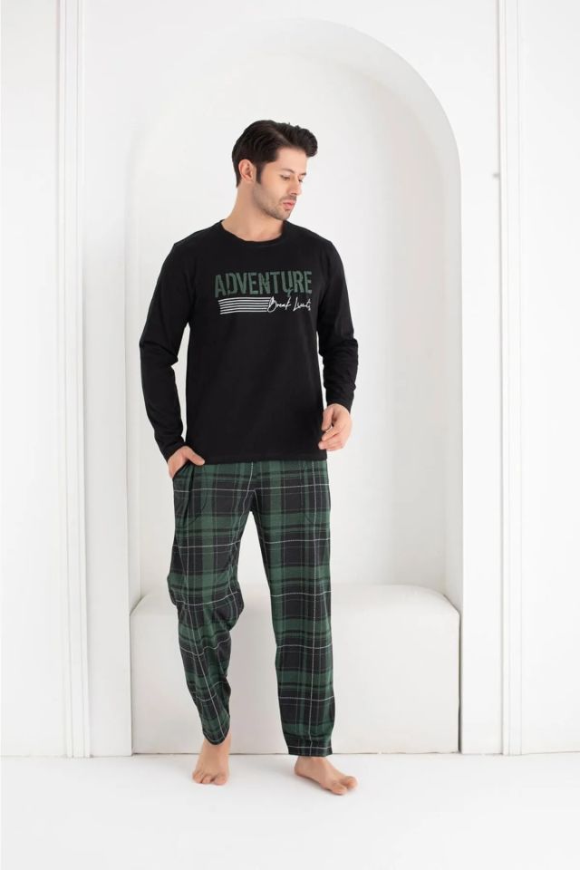 Pijamoni Uzun Kol Yazlık Erkek Pijama Takım