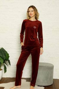 Alimer Bordo Kadın Kadife Pijama Takım