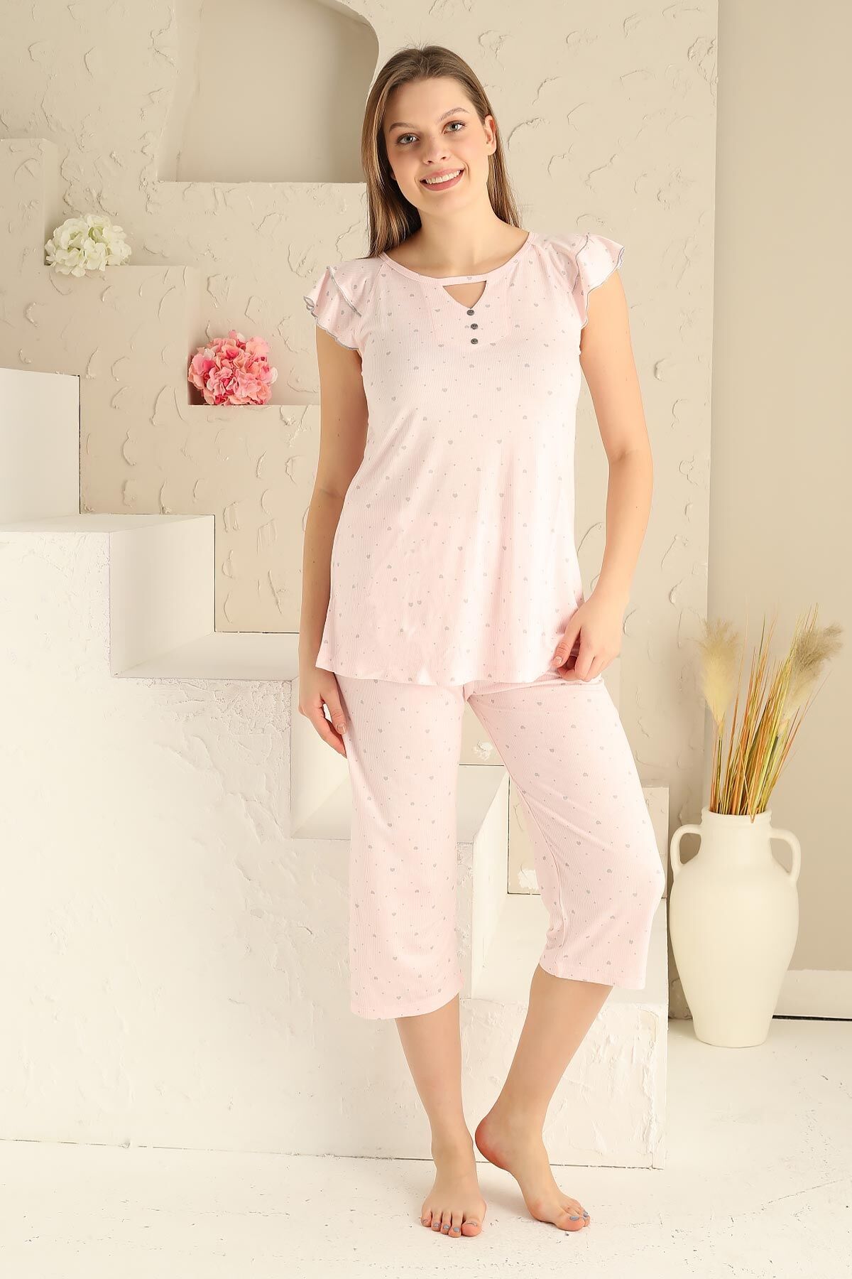 Alimer Kısa Kol Yazlık Kadın Kapri Pijama Takım