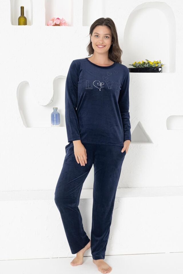 Alimer Kadın Lacivert Kadife Pijama Takım