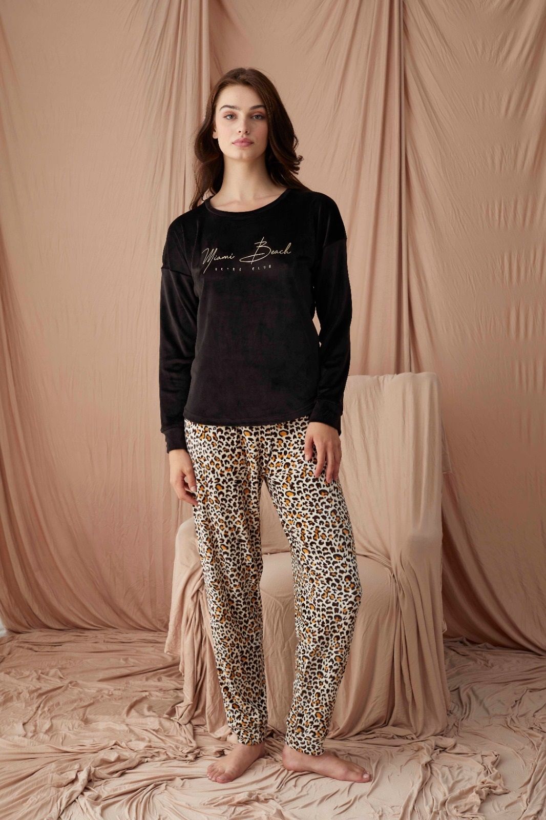Pijamoni Kadın Kadife Pijama Takım