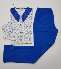 Pijadore Mavi Uzun Kol Yazlık Kadın Pijama Takım