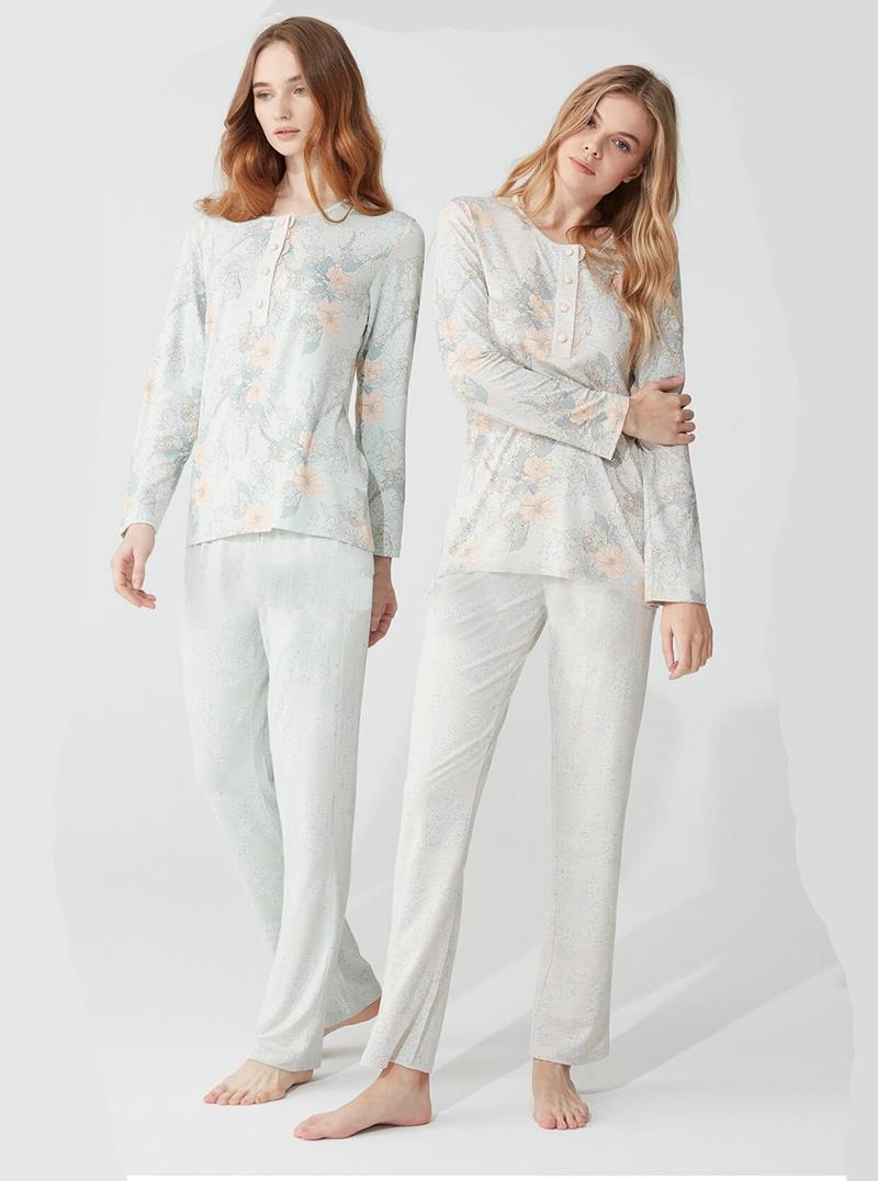 Feyza Yazlık Uzun Kol Yeşil Kadın Pijama Takım