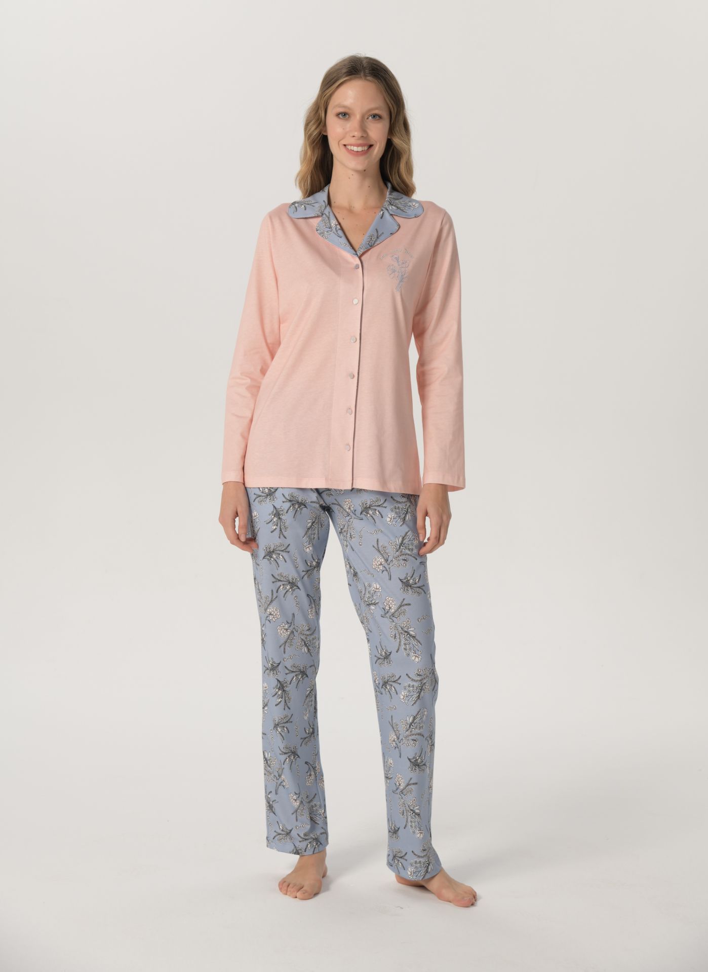 Pijadore Turuncu Uzun Kol Yazlık Kadın Pijama Takım